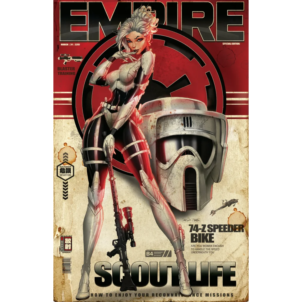 74-Z Speeder Bike helmet print on brushed aluminum with red white accents