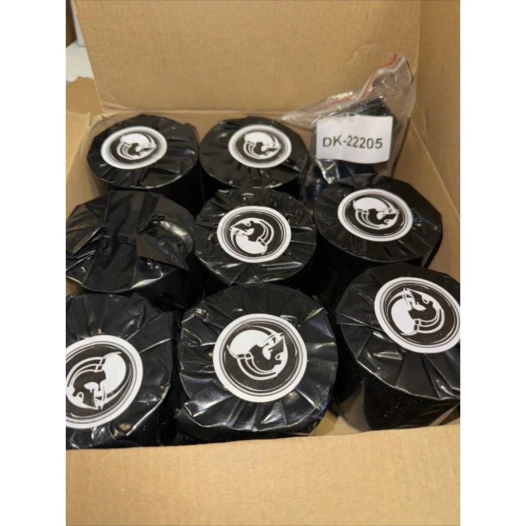 Brother DK2205 compatible black thermal paper rolls with white logos in glossy plastic