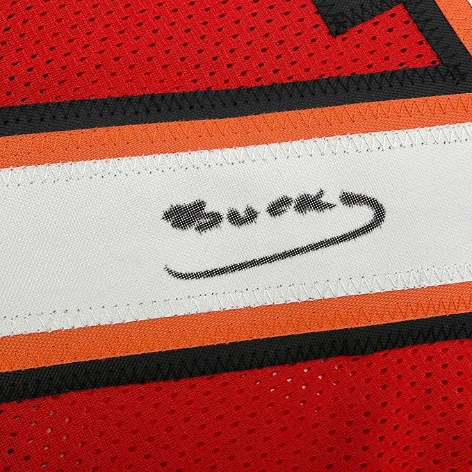 Framed Autographed/Signed Bucky Irving 35x39 Tampa Bay Red Football Jersey Beckett BAS COA