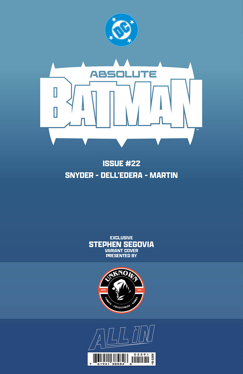 Front cover of Absolute Batman #22 comic book featuring white title text on blue background with DC logo and creator credits.