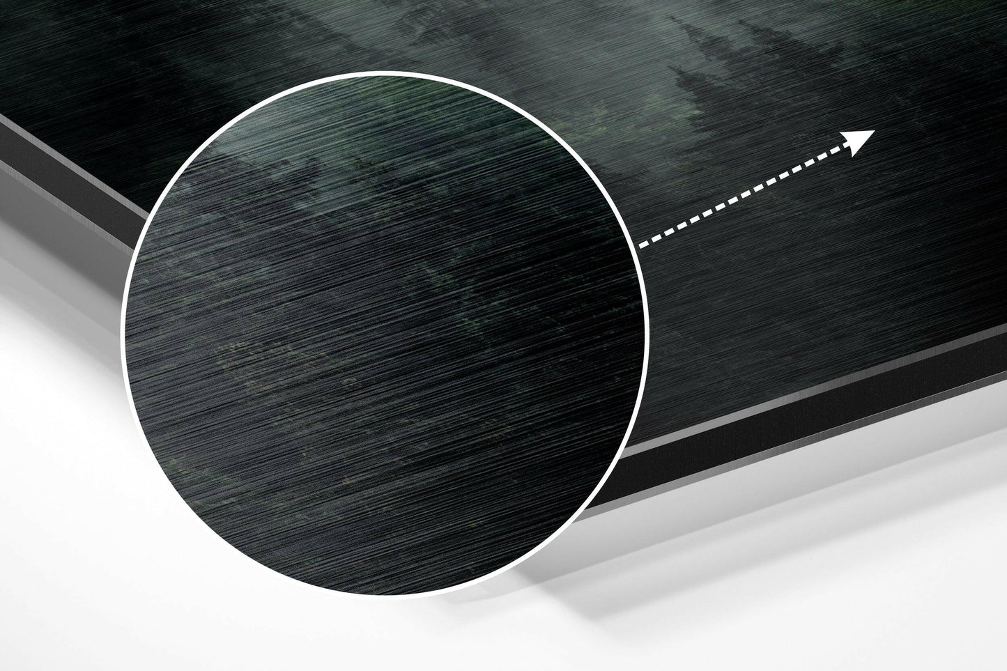 Foggy Evergreen Forest in Soft Mist Brushed Aluminium Dibond Wall Art