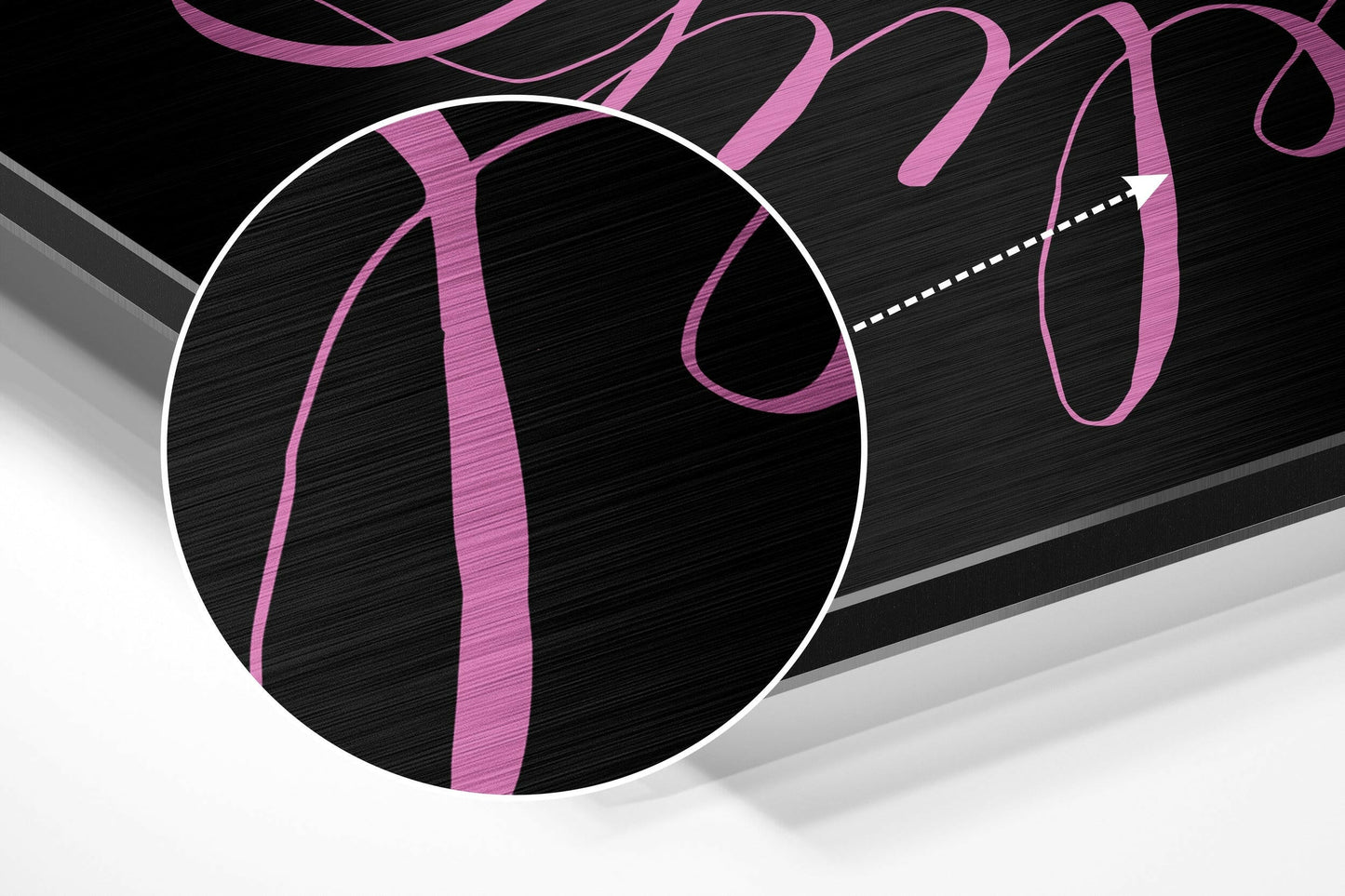 Pink Lettering Believe Quote on Black Brushed Aluminium Dibond Wall Art