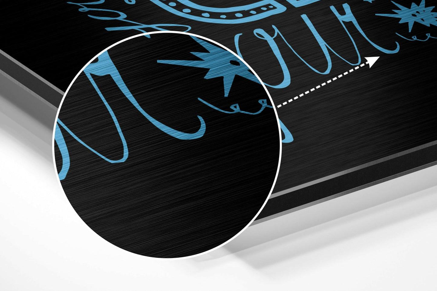 Blue Hand Lettered Change Quote on Black Brushed Aluminium Dibond Wall Art