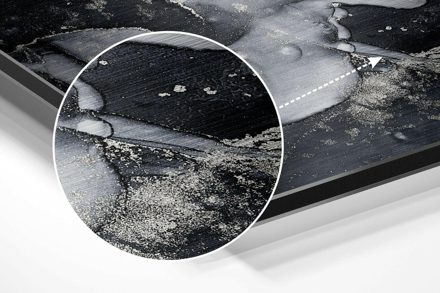 Black Silver Ink Marble Brushed Aluminium Dibond Wall Art