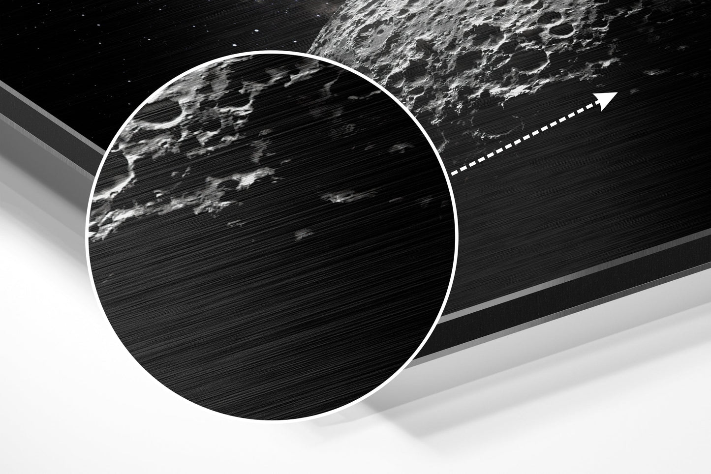 Starlit Crescent Moon Crater Close Up Brushed Aluminium Dibond Wall Art