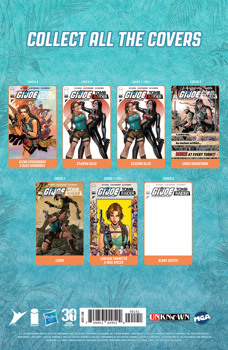 Back cover with the heading "Collect All the Covers" above seven thumbnails labelled Cover A to G, plus barcode and logos.