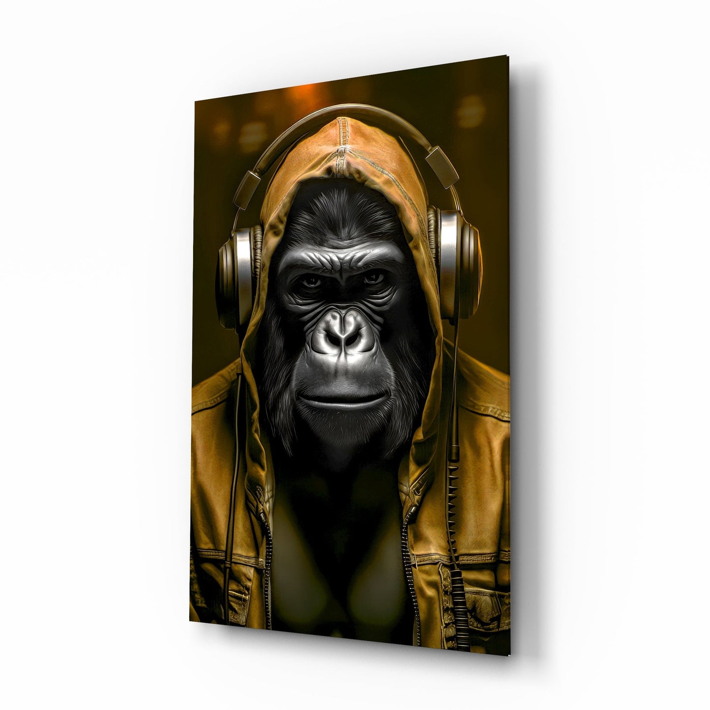 Blue Hoodie Headphones Gorilla Glass Wall Art