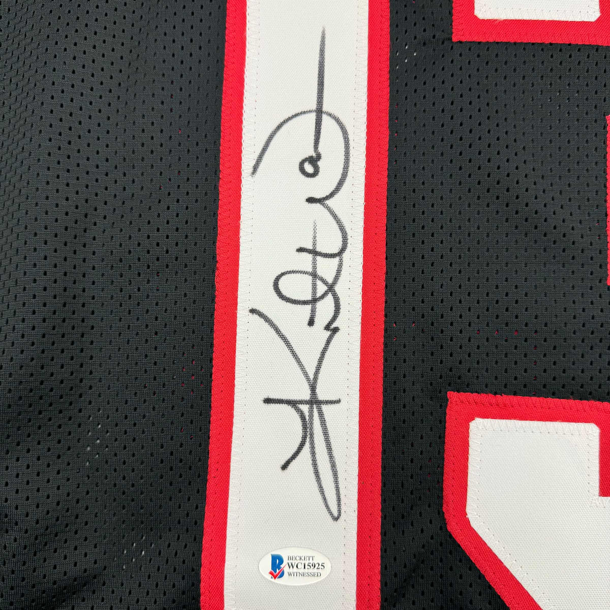 Framed Autographed Kurt Warner 35x39 Arizona Black Football Jersey Beckett BAS COA