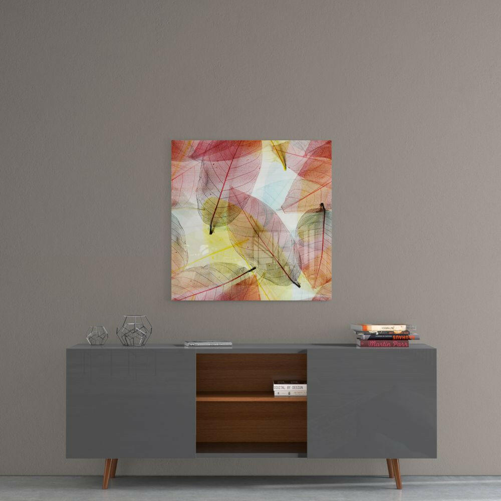 Translucent Skeleton Leaves Warm Glow Glass Wall Art