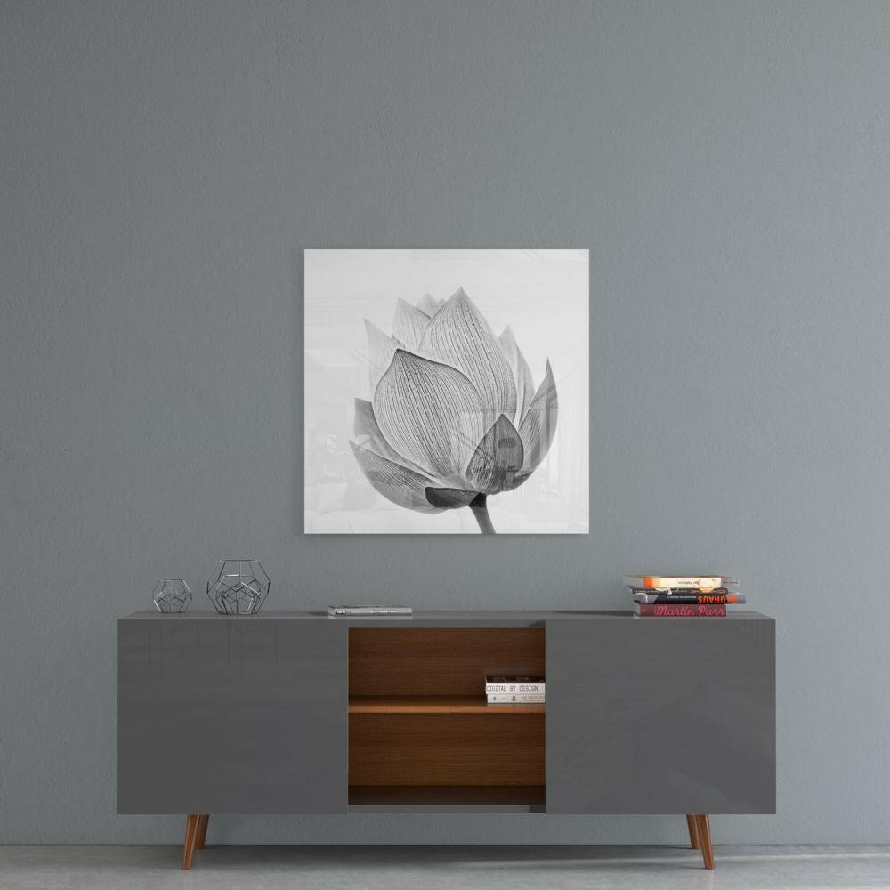 Silver Lotus Blossom Glass Wall Art