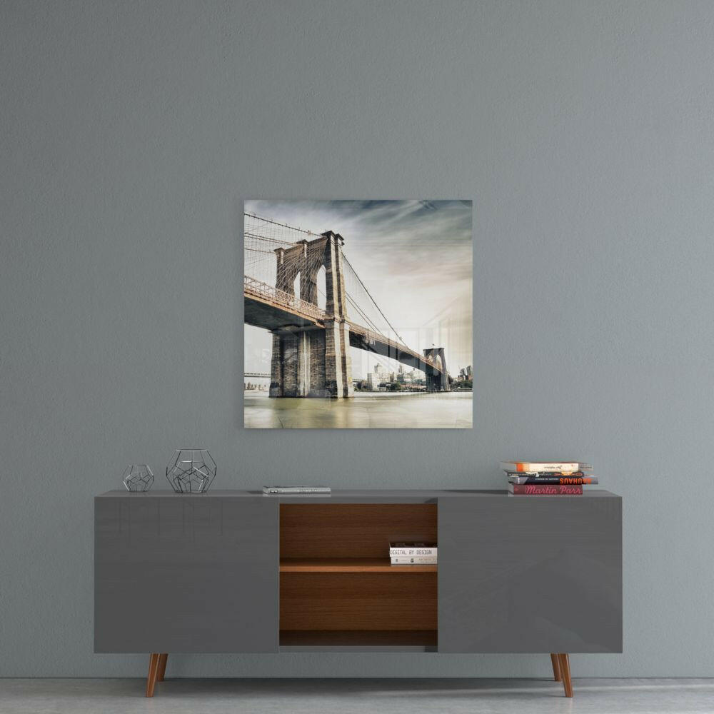 Sepia Brooklyn Bridge Tower Glass Wall Art