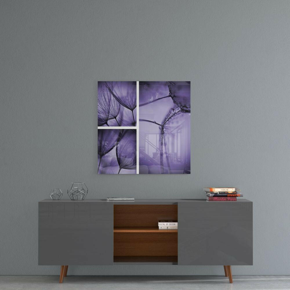 Purple Dandelion Triptych Glass Wall Art