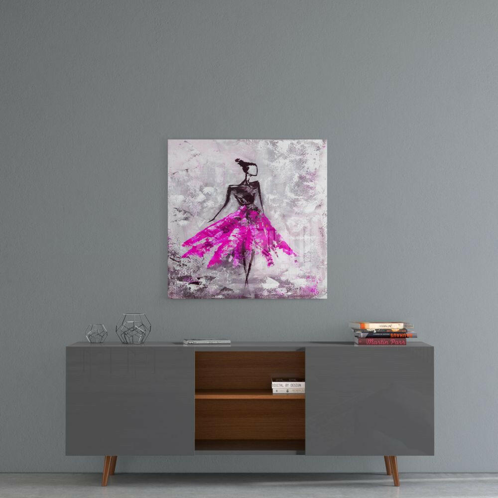 Fuchsia Tutu Dancer Silver Wall Glass Wall Art