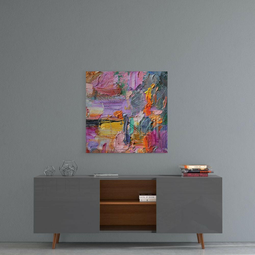 Vibrant Impasto Palette Knife Glass Wall Art