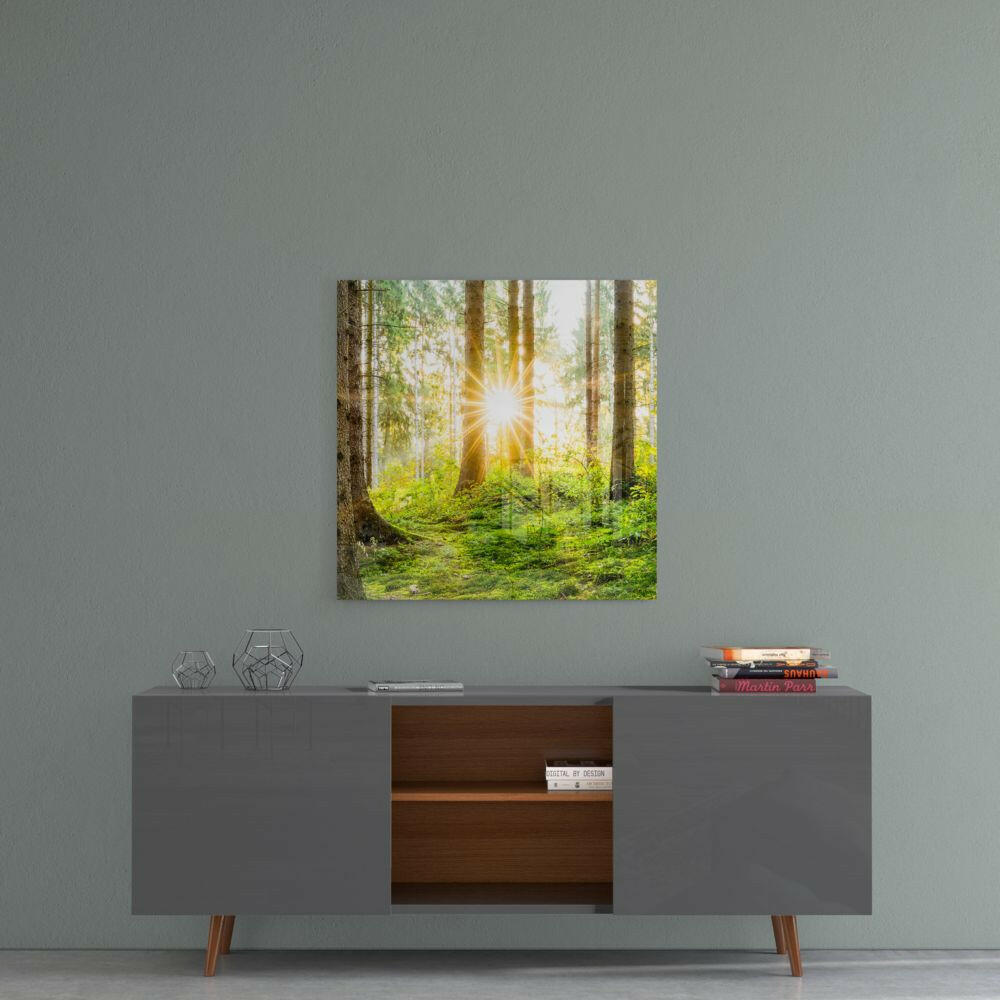 Sunburst Green Forest Moss Glass Wall Art