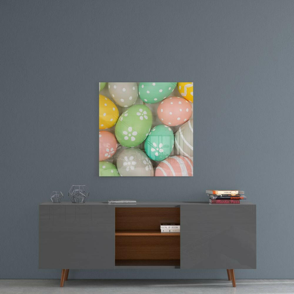 Daisy Painted Pastel Easter Eggs Glass Wall Art