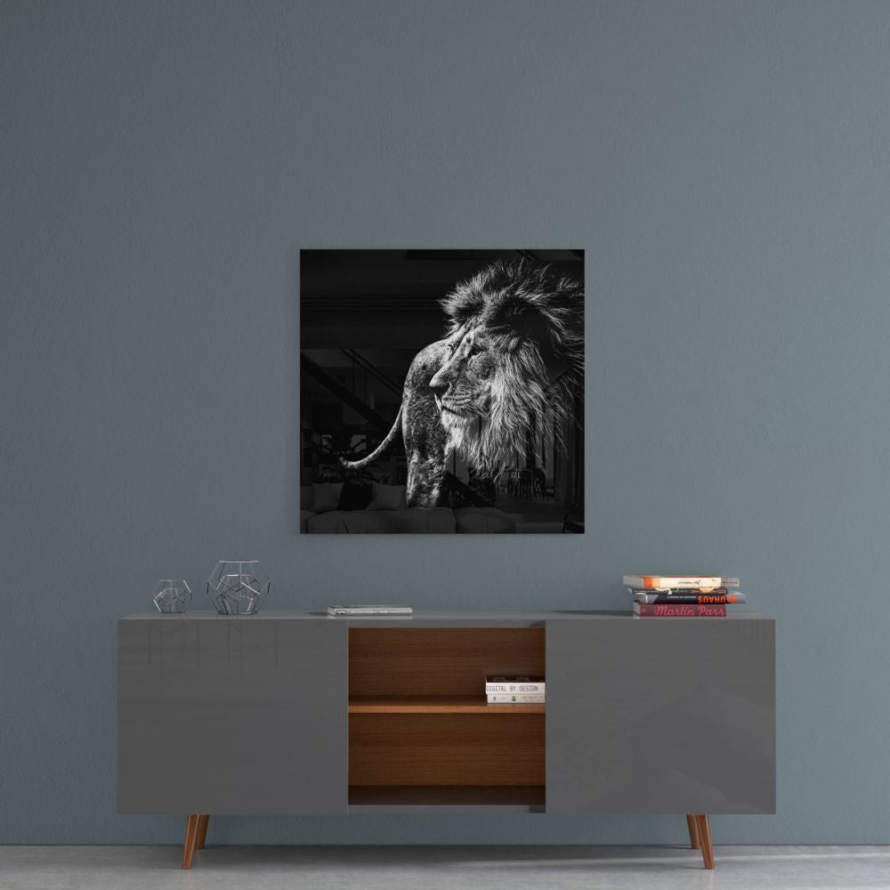 Regal Windswept Lion Profile Glass Wall Art