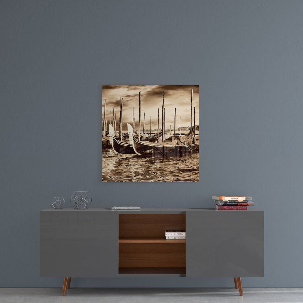 Vintage Gondola Poles Square Glass Wall Art
