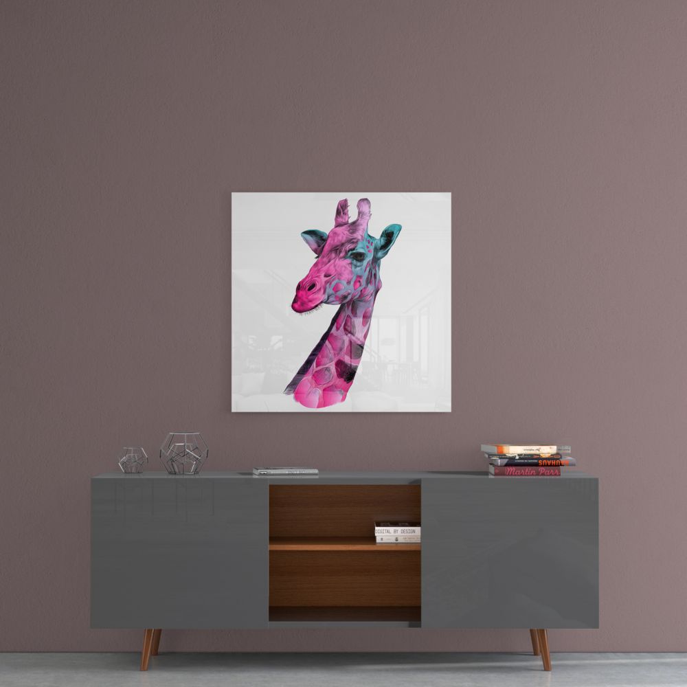 Pink Teal Giraffe Profile Glass Wall Art
