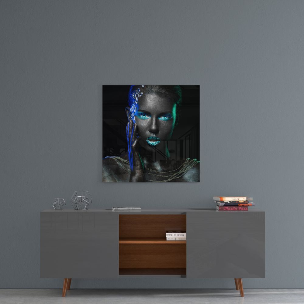 Turquoise Glow Blue Floral Woman Glass Wall Art