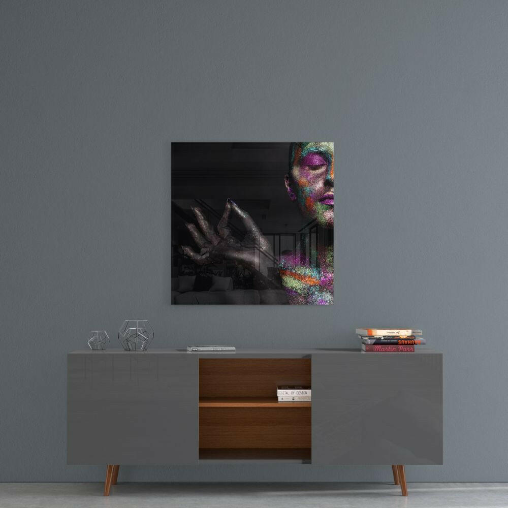Glitter Hand Dark Skin Woman Glass Wall Art