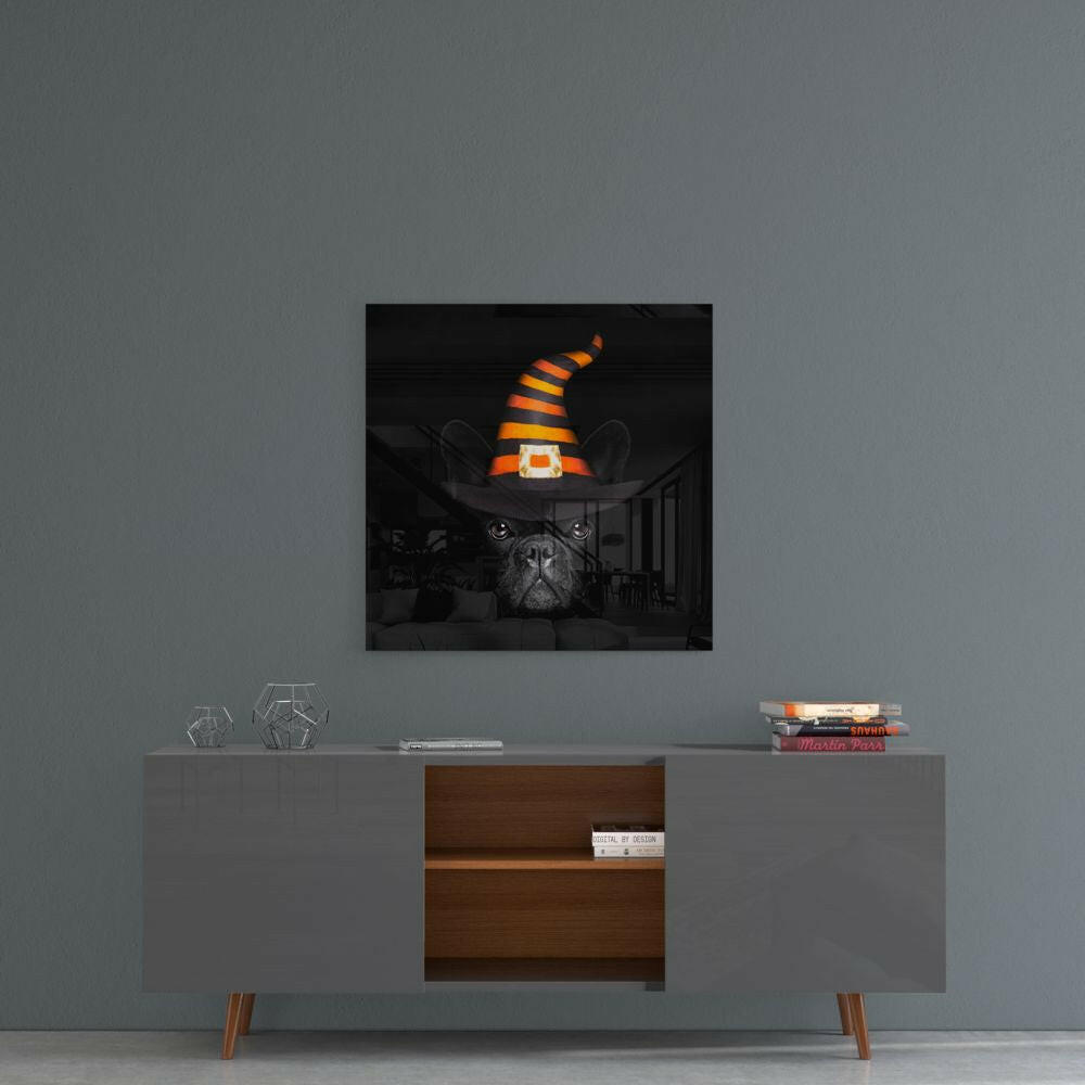 Witch Hat French Bulldog Glass Wall Art