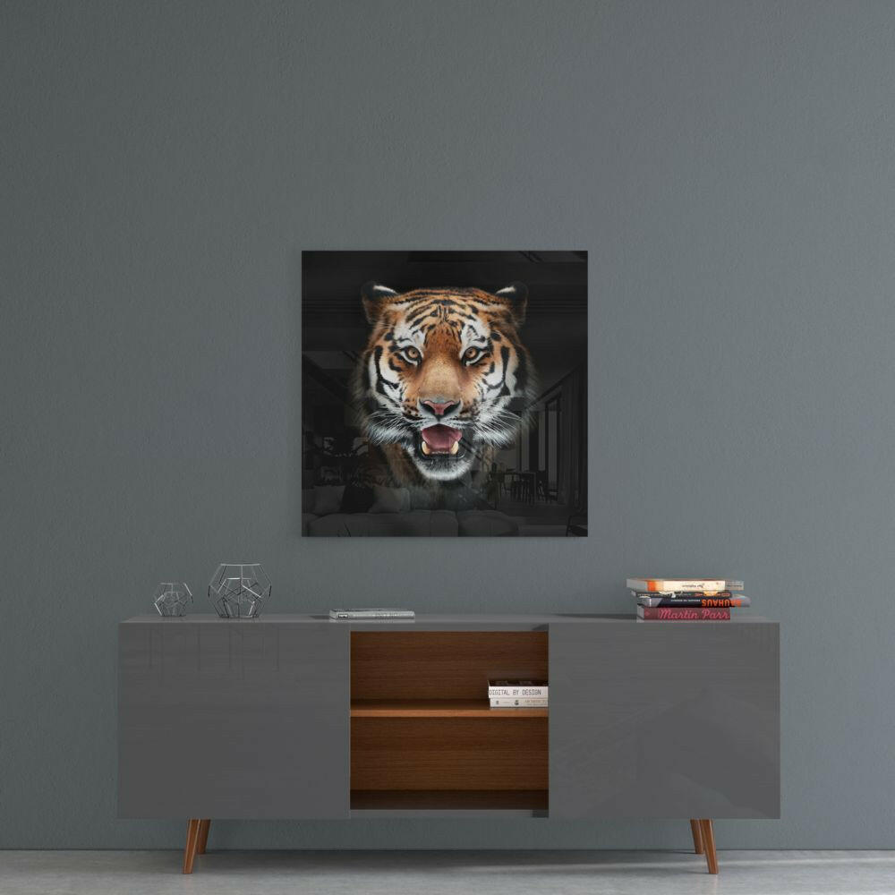 Roaring Bengal Tiger Glass Wall Art