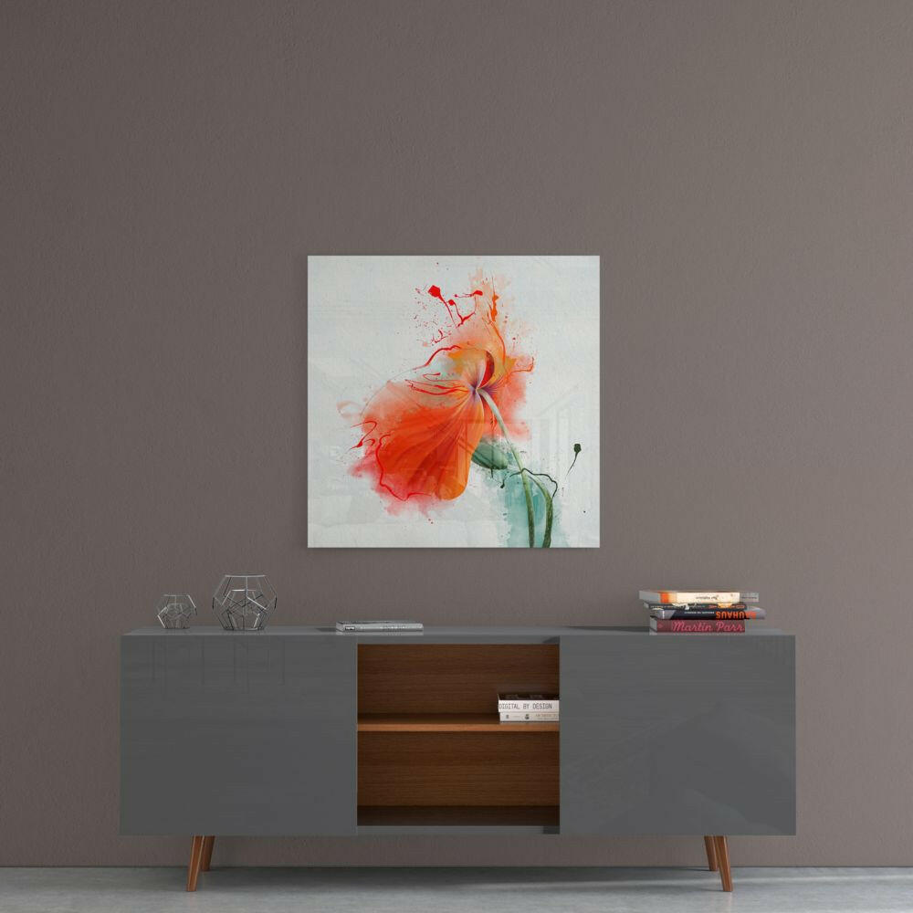 Orange Watercolor Poppy Glass Wall Art