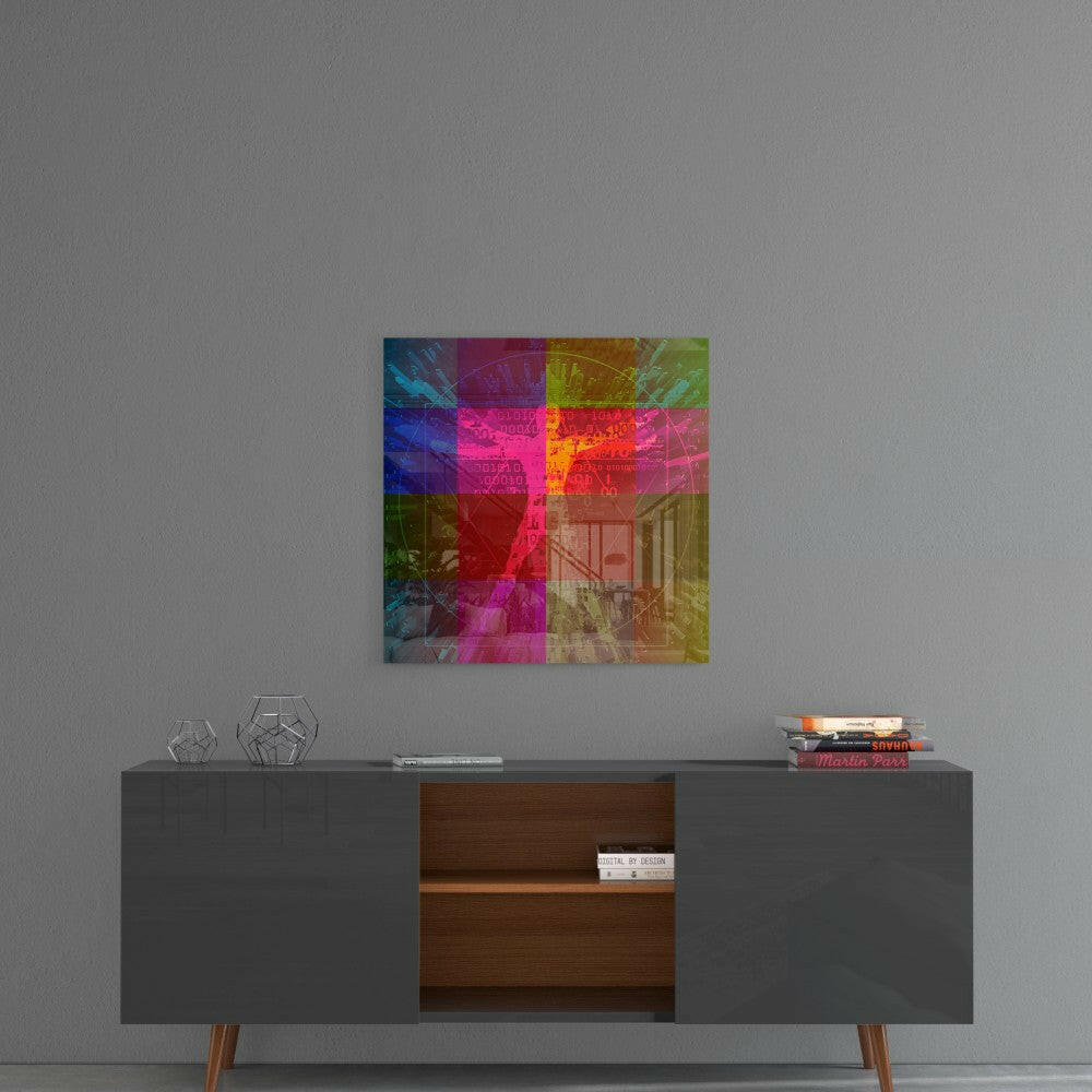 Da Vinci Vitruvian Color Blocks Glass Wall Art