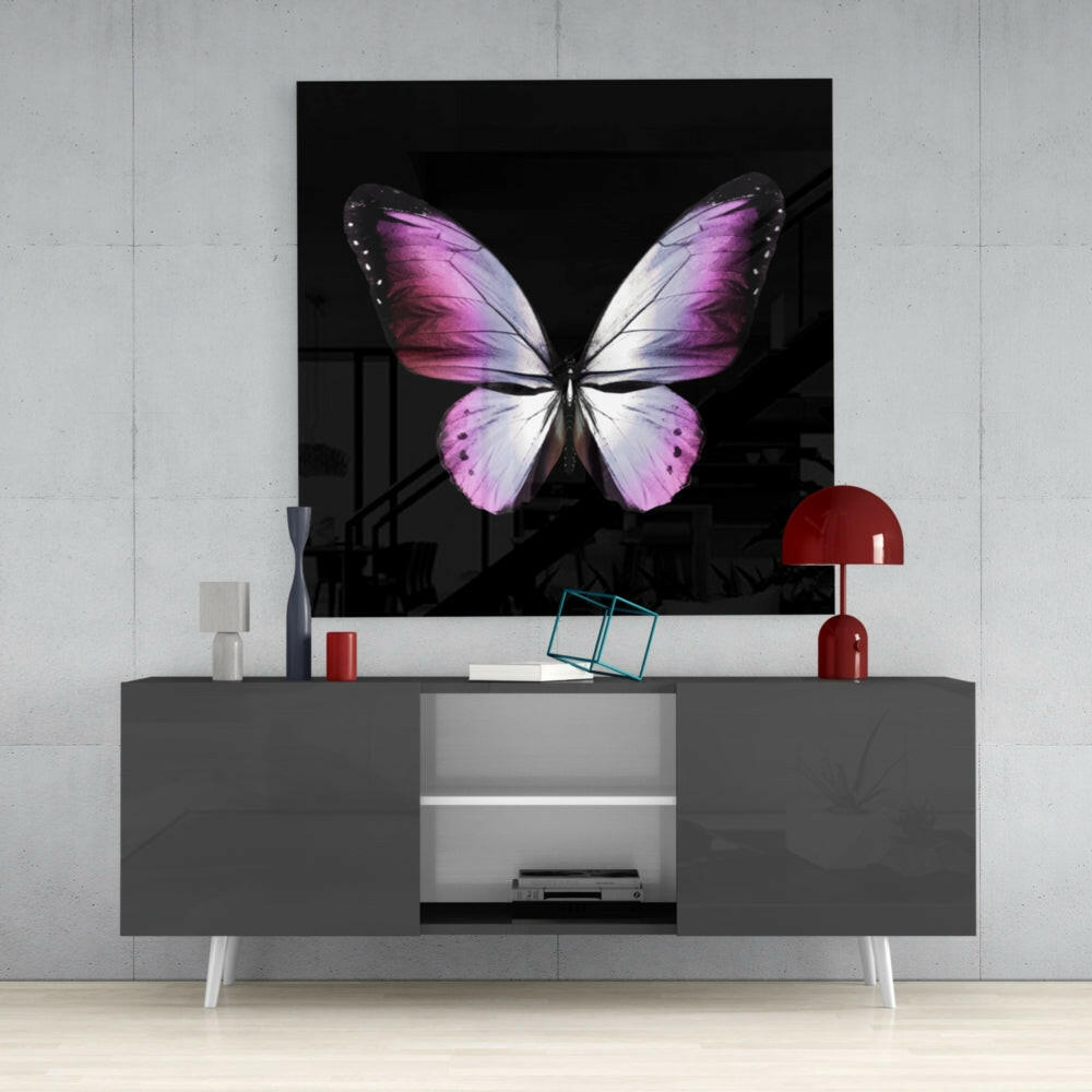 Pink And Violet Wings Butterfly Glass Wall Art
