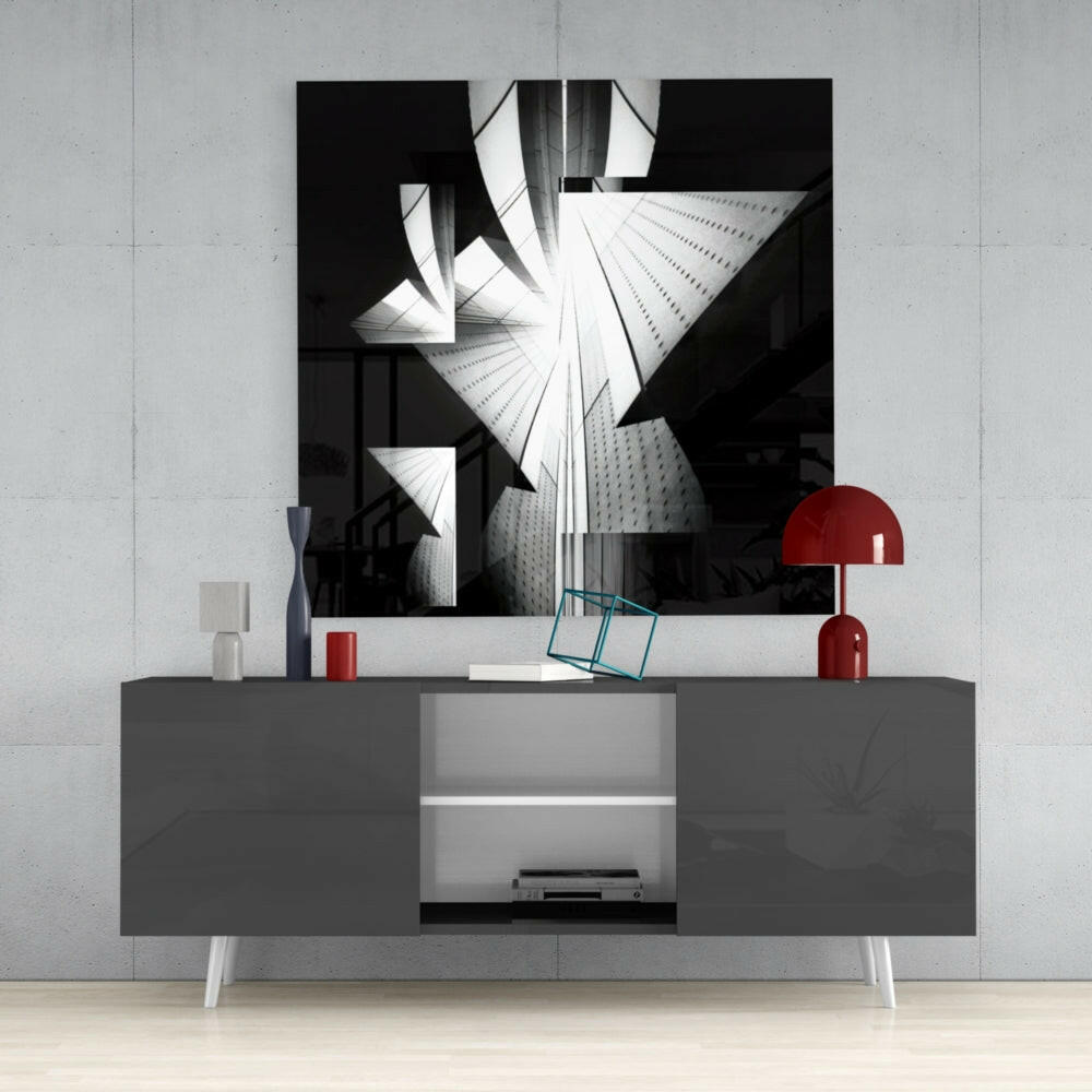 Black and White Angular Architecture Glass Wall Art