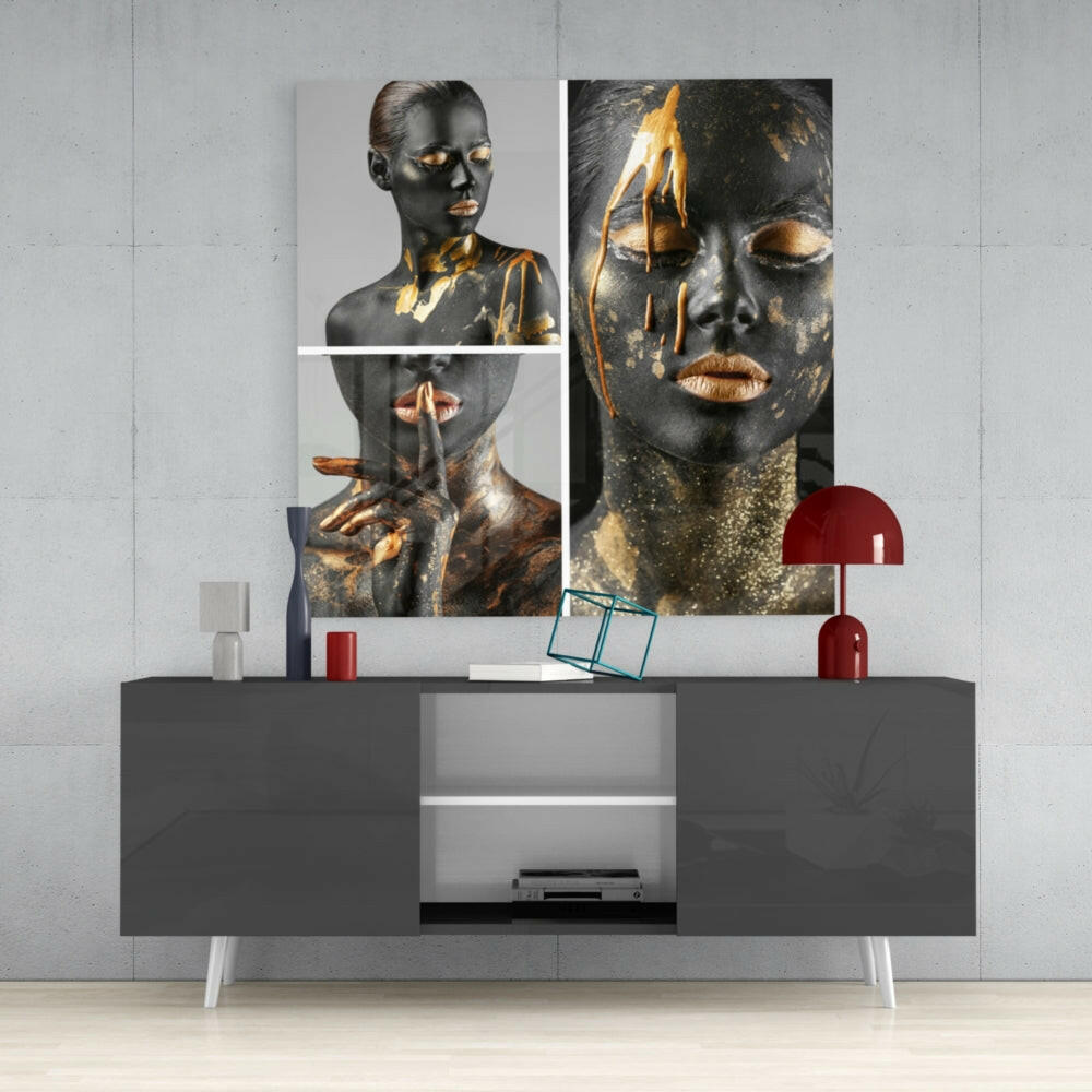 Black Gold Bodypaint Glass Wall Art