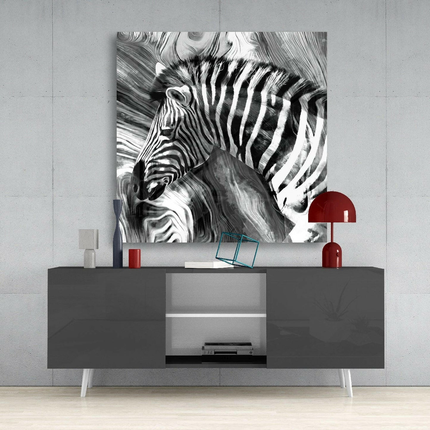 Monochrome Marbled Zebra Glass Wall Art