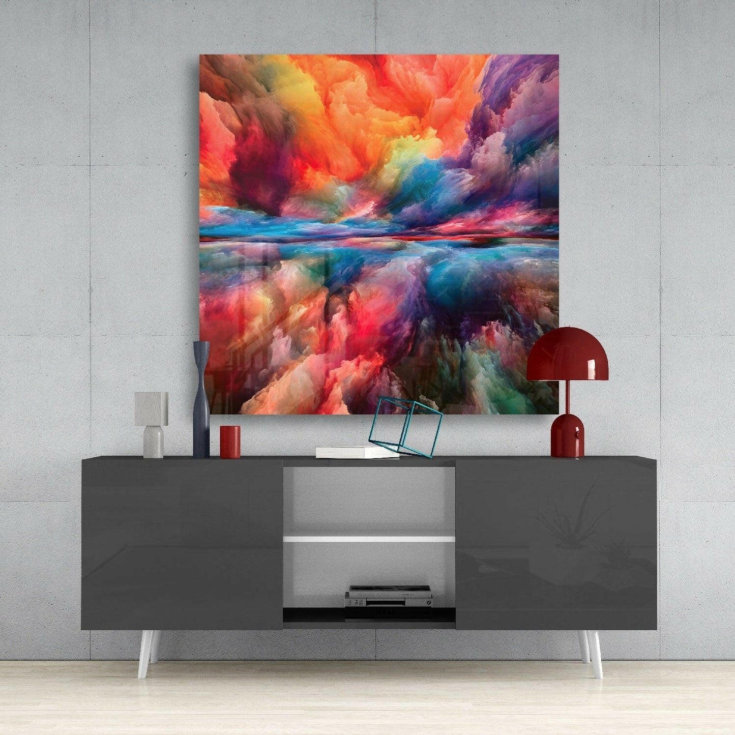 Vibrant Cloud Horizon Rainbow Glass Wall Art