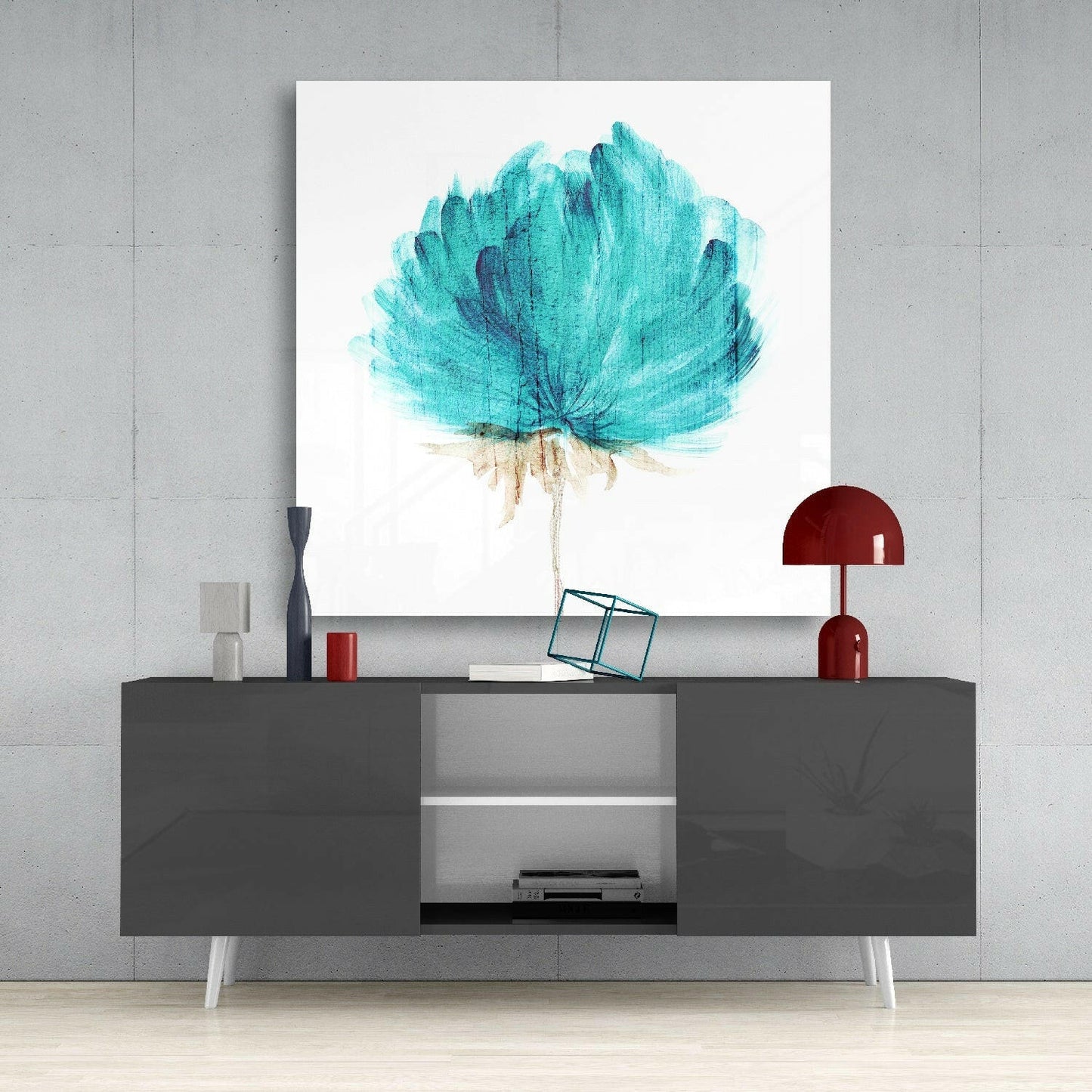 Turquoise Watercolor Bloom Glass Wall Art