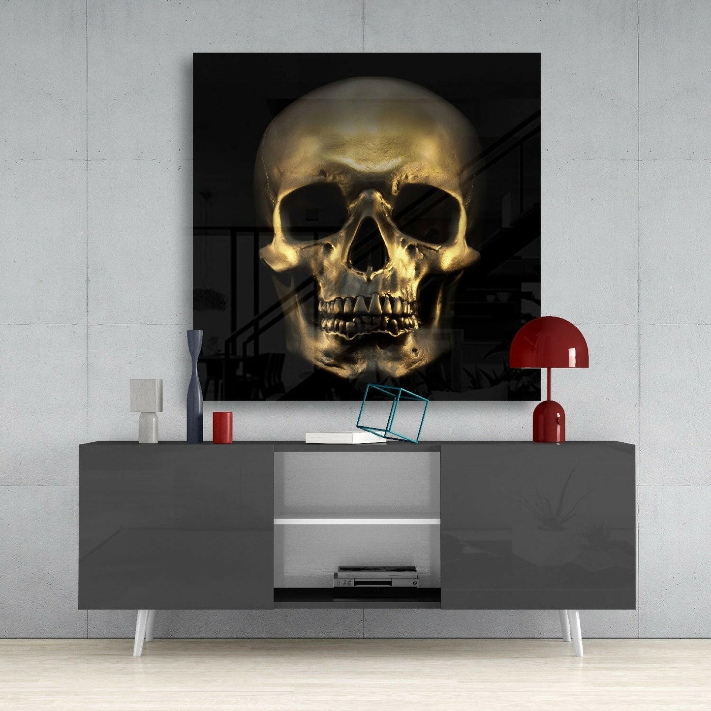 Shining Gold Skull Glass Wall Art