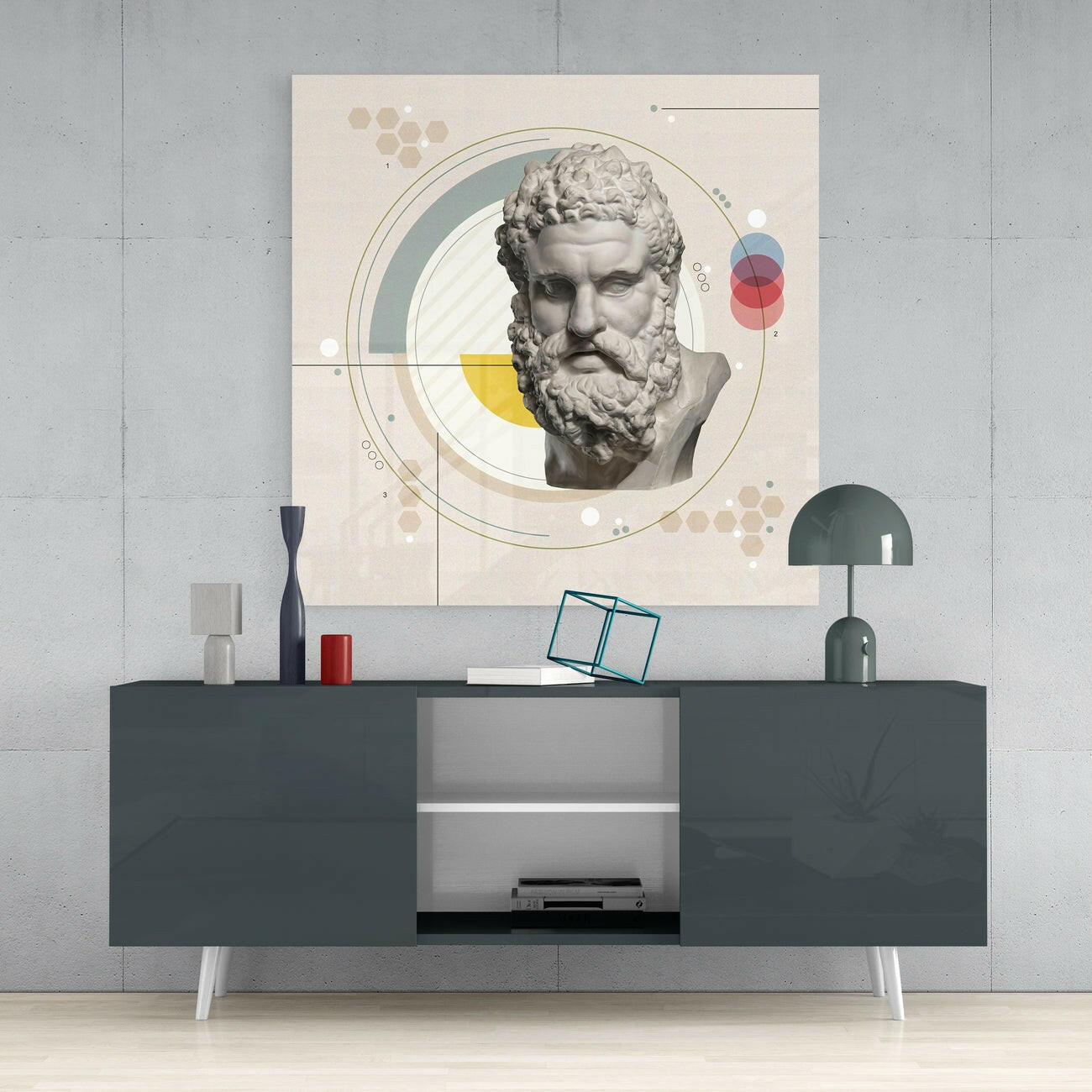 Bauhaus Circle Bearded Statue Bust Glass Wall Art