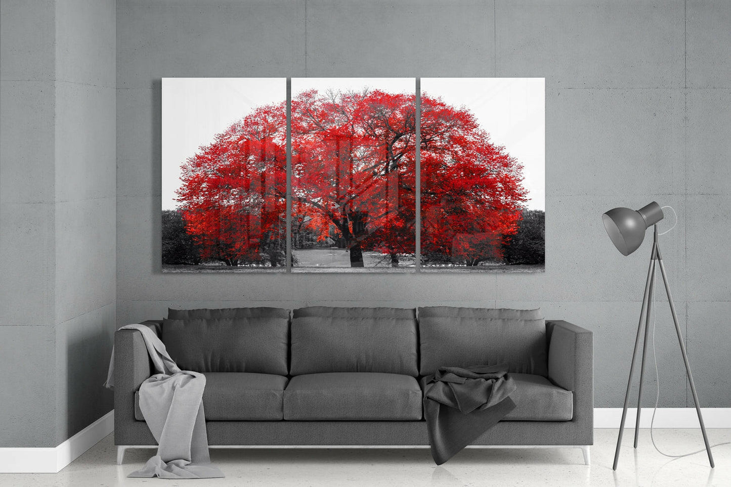 Red Canopy Tree Field Glass Wall Art