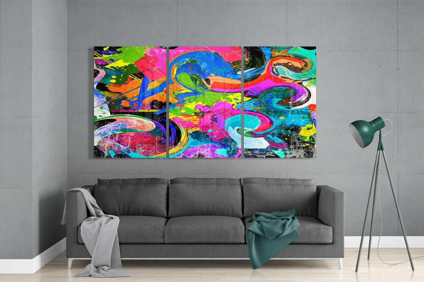 Vibrant Graffiti Splatter Glass Wall Art
