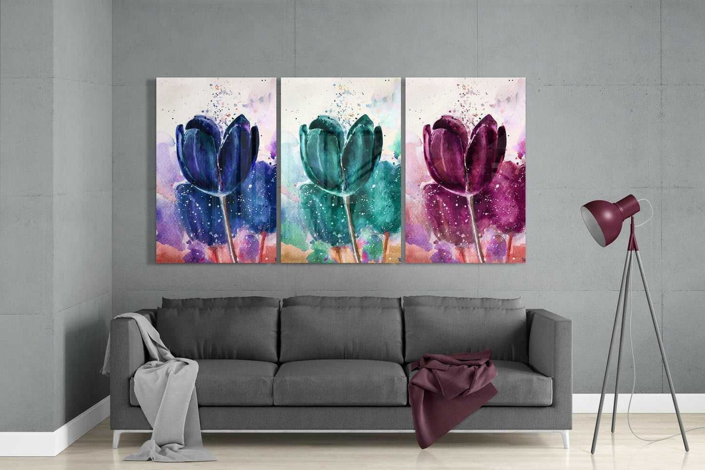 Watercolor Tulip Trio Splash Glass Wall Art