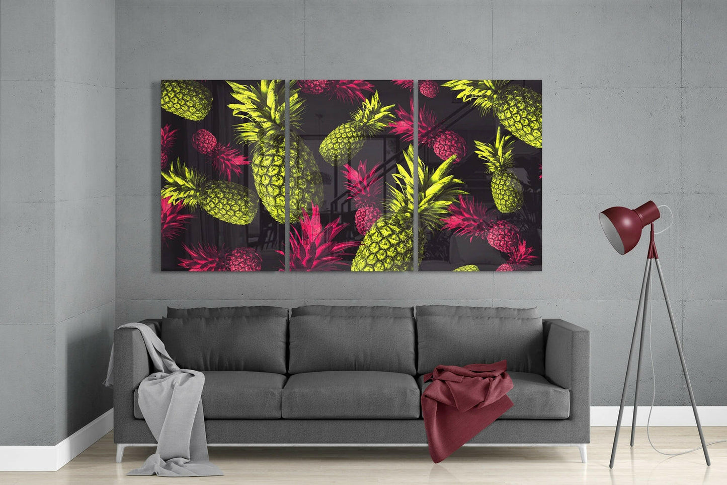 Neon Lime Pink Pineapple Pattern Glass Wall Art