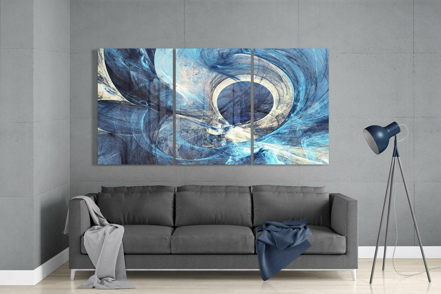Blue Swirl Abstract Fractal Glass Wall Art