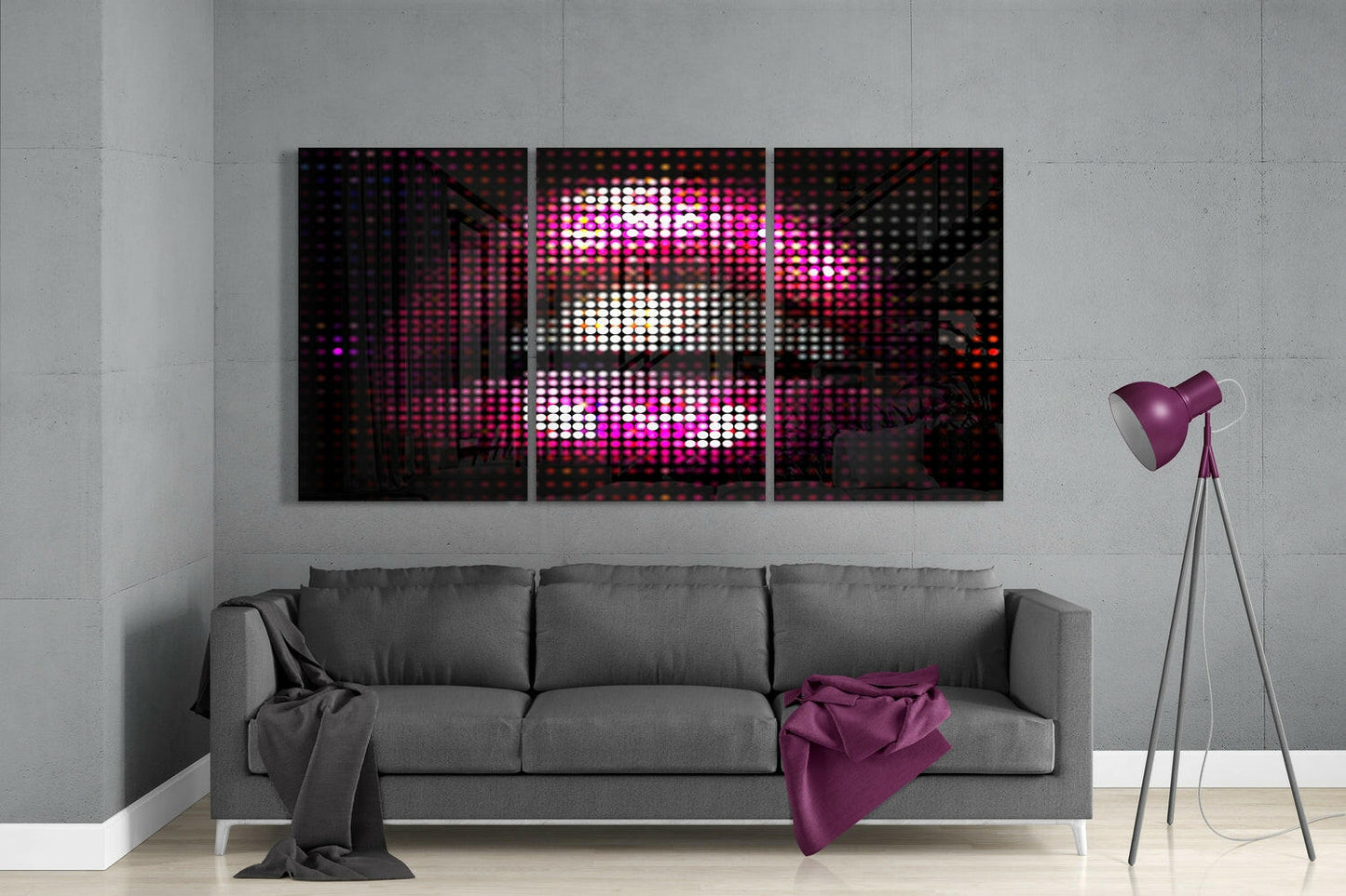 Pink LED Pixel Lips Glass Wall Art