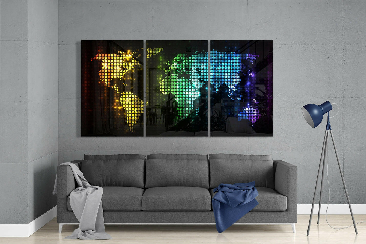 Neon Dotted LED World Map Glass Wall Art