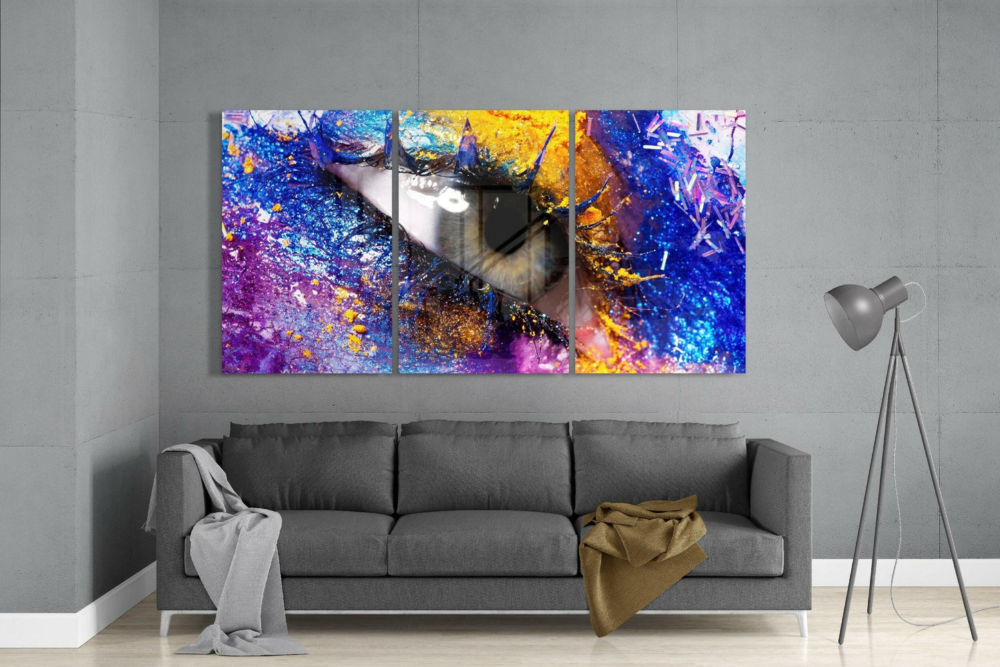 Cobalt Purple Glitter Eye Macro Glass Wall Art