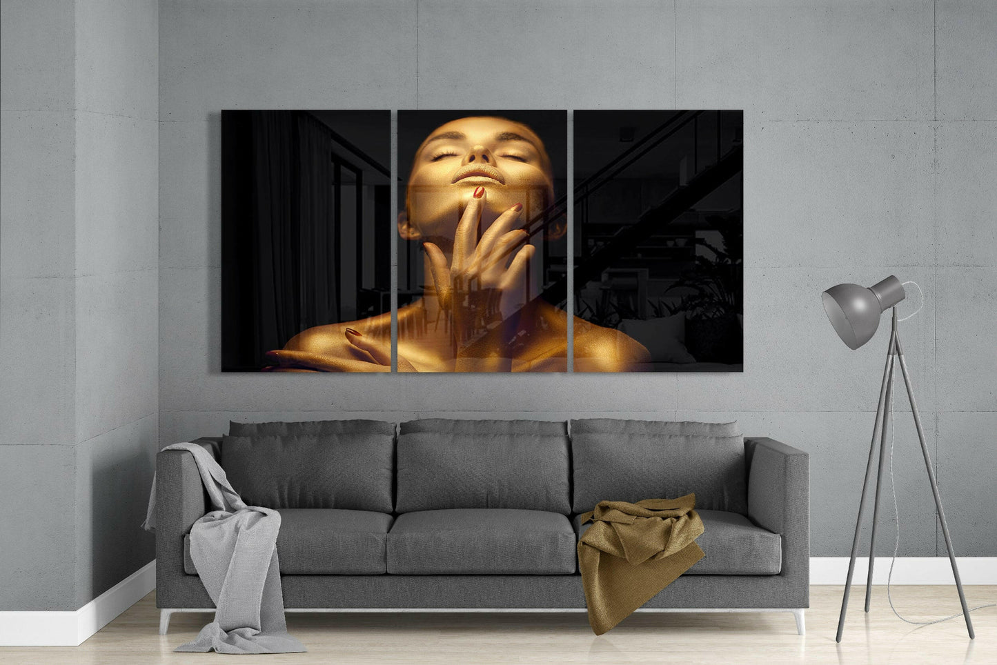 Golden Skin Woman Red Nails Glass Wall Art