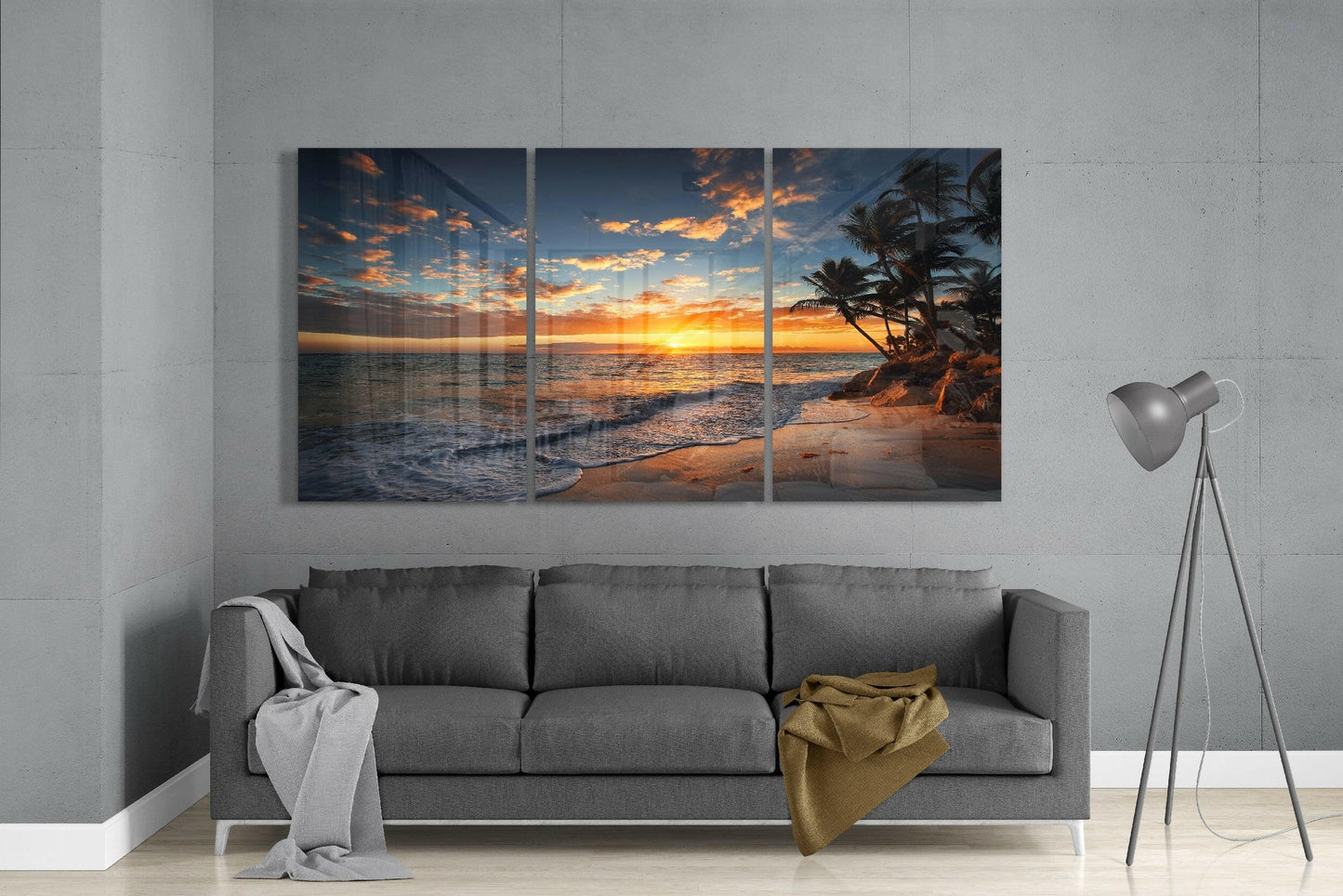 Palm Tree Tropical Beach Sunset Glass Wall Art