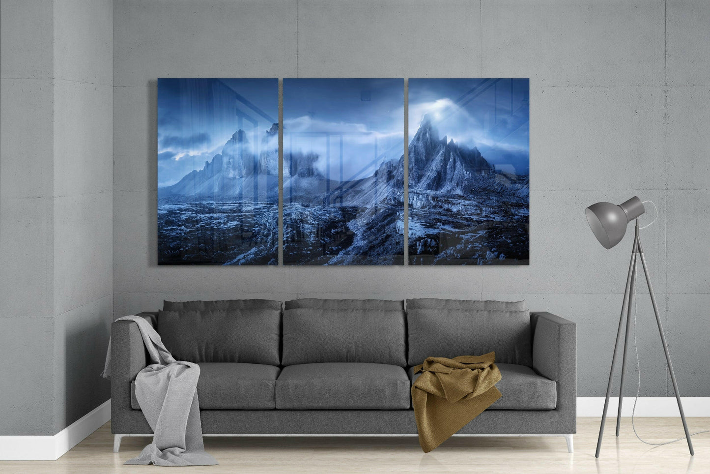 Stormy Blue Jagged Peaks At Dusk Glass Wall Art