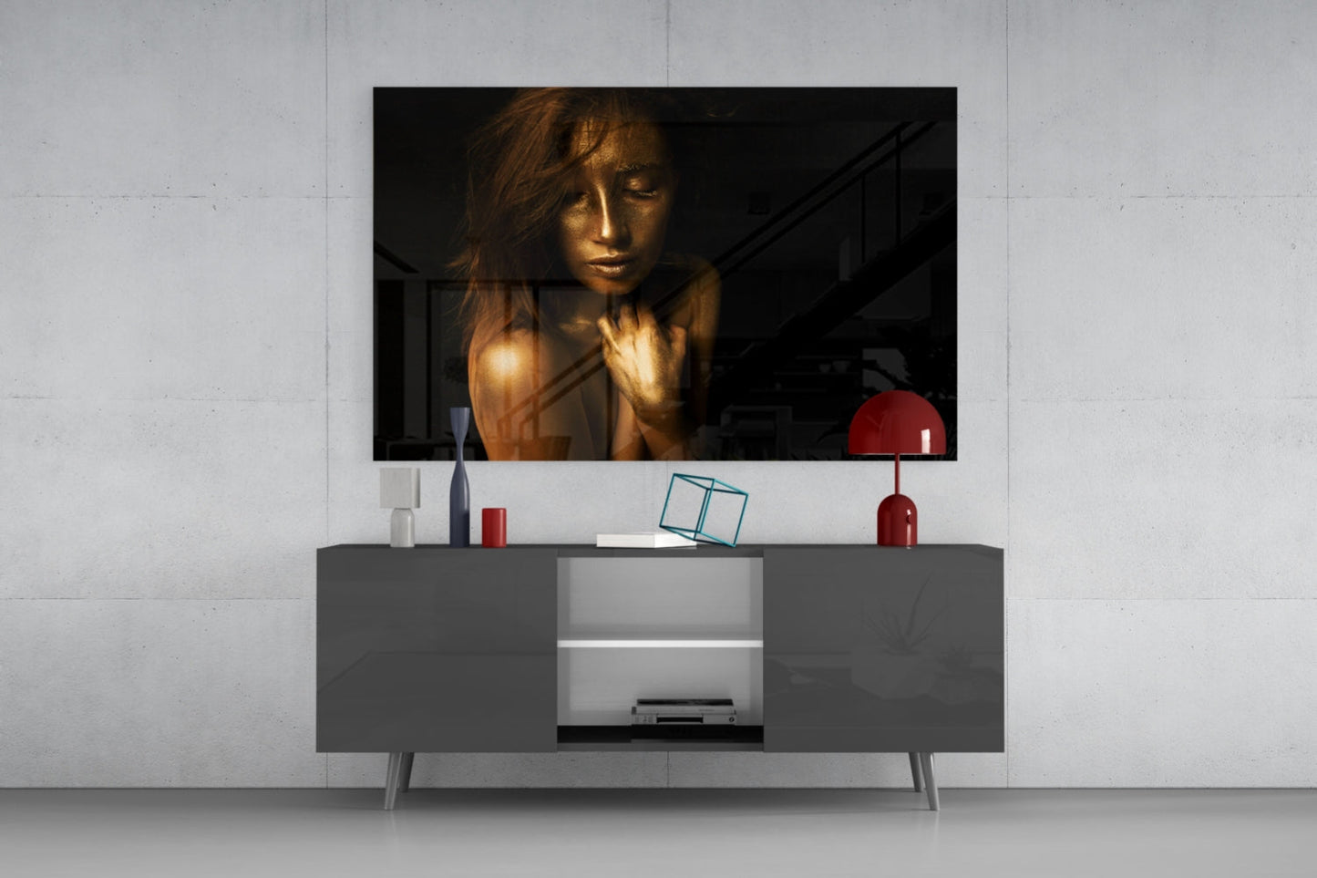 Golden Skin Serene Woman Glass Wall Art