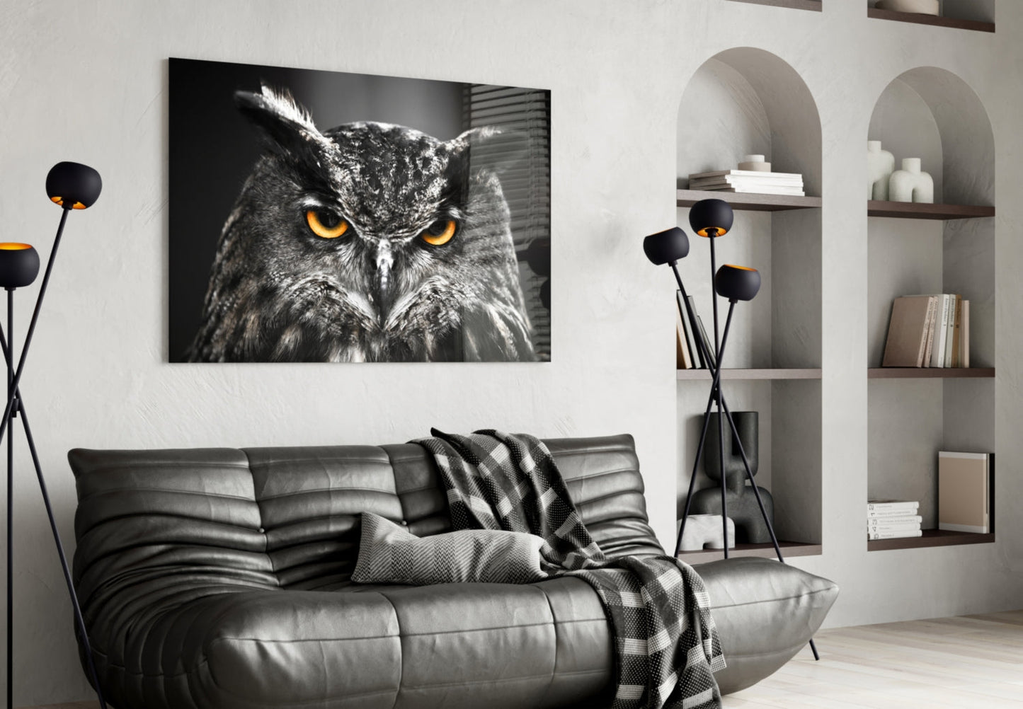 Horned Owl Orange Eyes Glass Wall Art